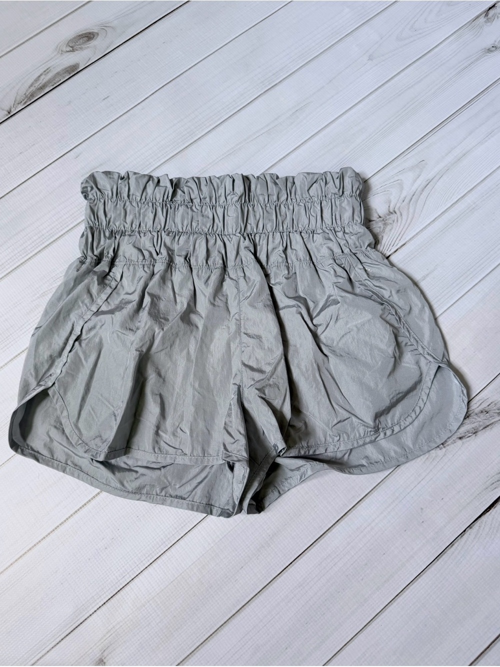 FP Movement by Free People Light Gray High-Rise Ruched Waist Athletic Shorts